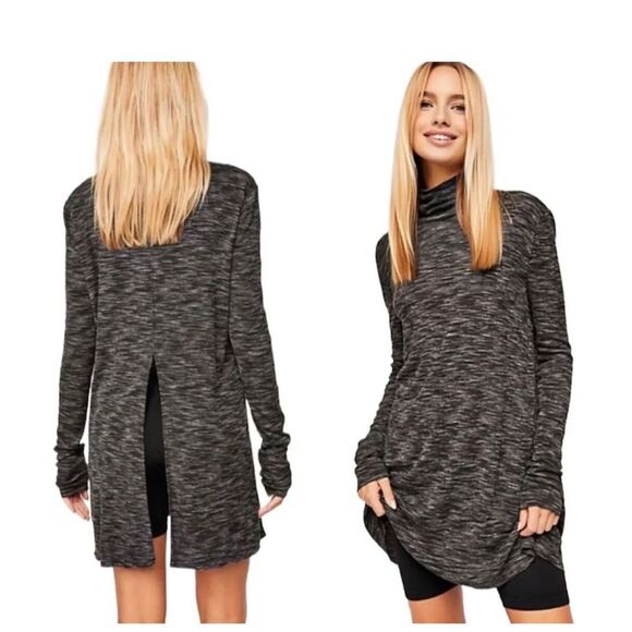 We The Free Women's Gray Stone Cold Split Back Turtleneck Top Size Small - Picture 1 of 9